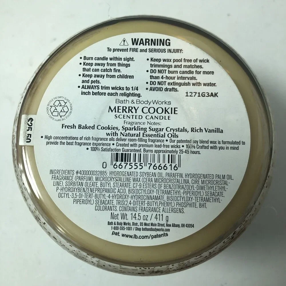 Bath & Body Works Scented Candle Jar Merry‎ Cookie 3 Wick 14.5 oz Christmas F1